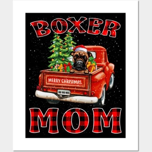 Christmas Boxer Mom Santa Hat Truck Tree Plaid Dog Mom Christmas Posters and Art